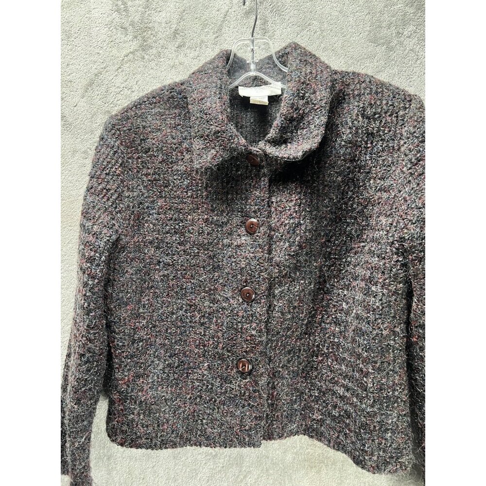 PETITE SOPHISTICATE Women’s Large Brown Speckled CARDIGAN MOHAIR BLEND SWEATER - Picture 3 of 5